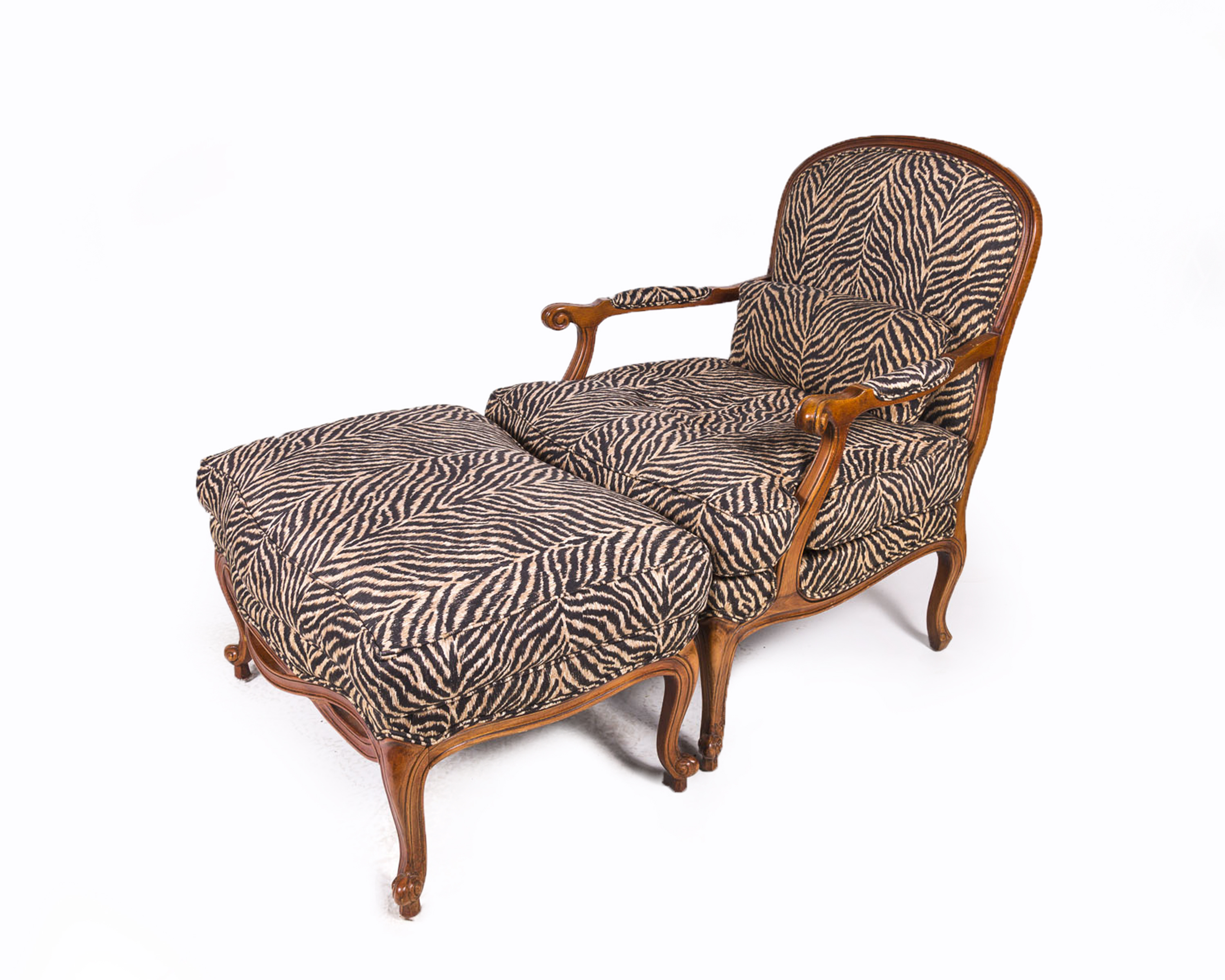 Louis XV Style Fauteuil with Ottoman by Ethan Allen