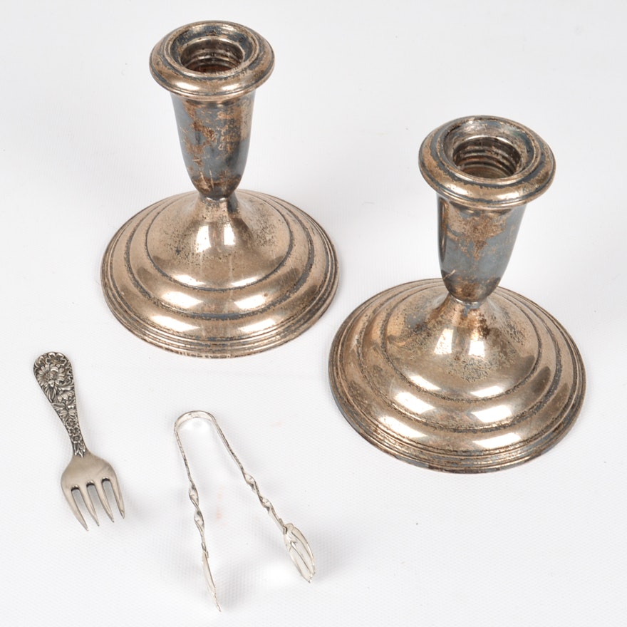 Empire Weighted Sterling Silver Candlesticks and More