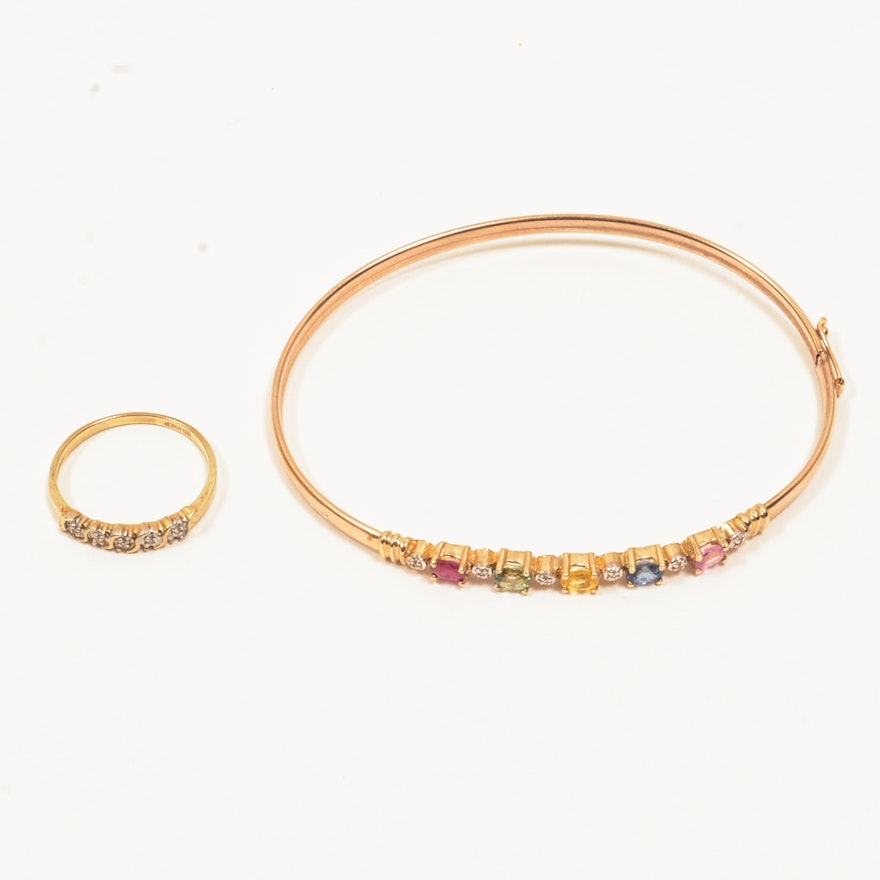 10K Yellow Gold Diamond Bracelet and Ring