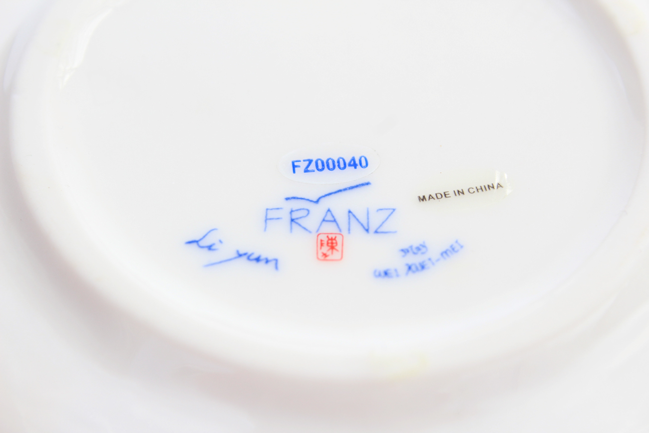 Pair of Franz Teacup, Saucer and Spoon Sets