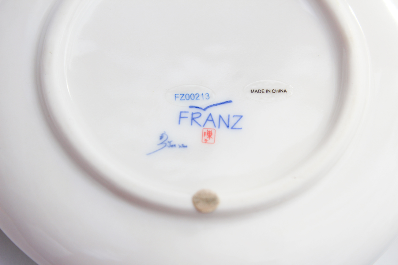 Pair of Franz Teacup, Saucer and Spoon Sets