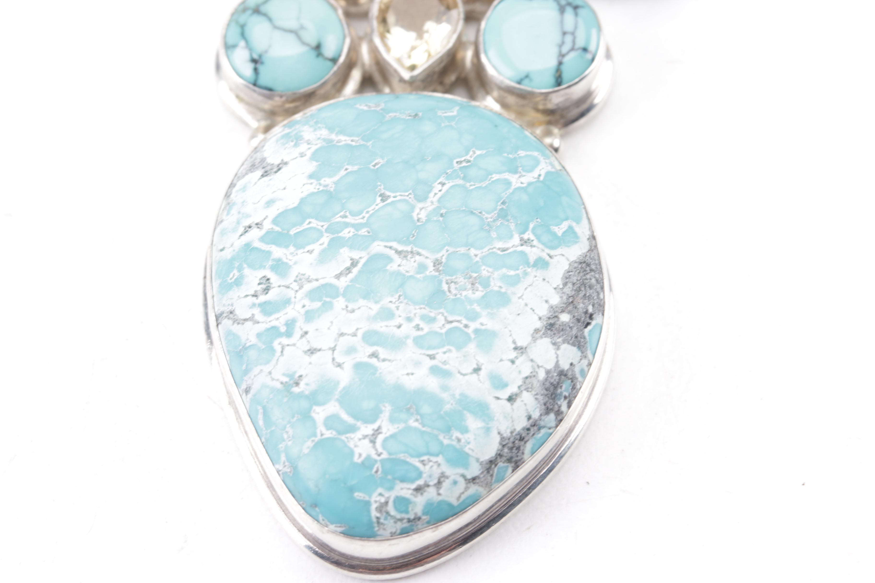 Saki Sterling Silver Turquoise, Citrine, Howlite, and Glass Necklace