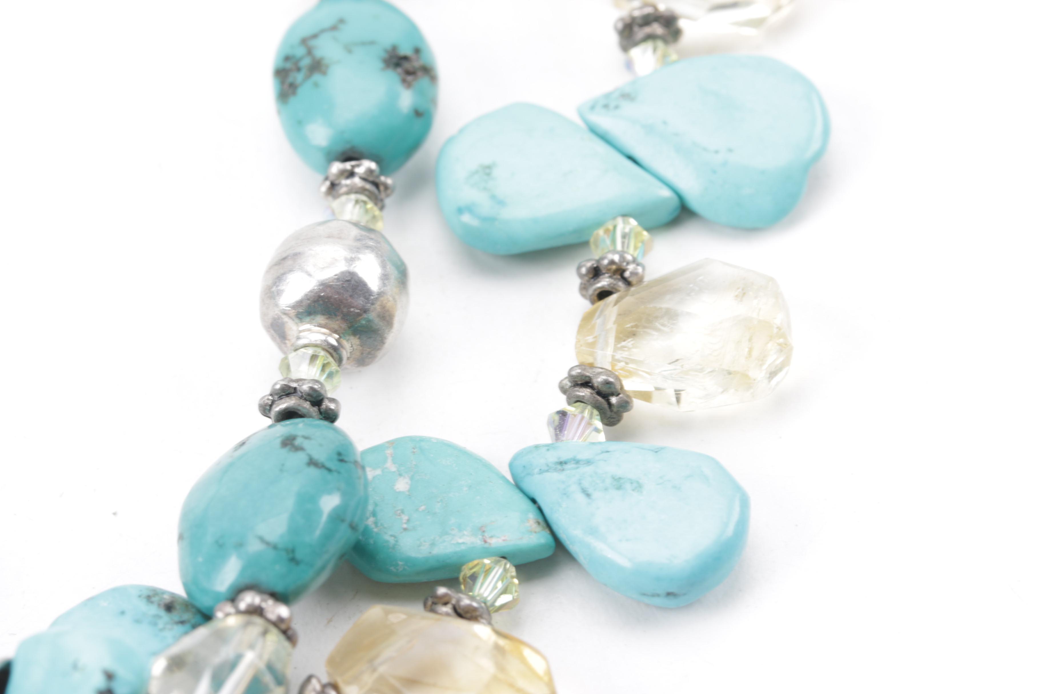 Saki Sterling Silver Turquoise, Citrine, Howlite, and Glass Necklace