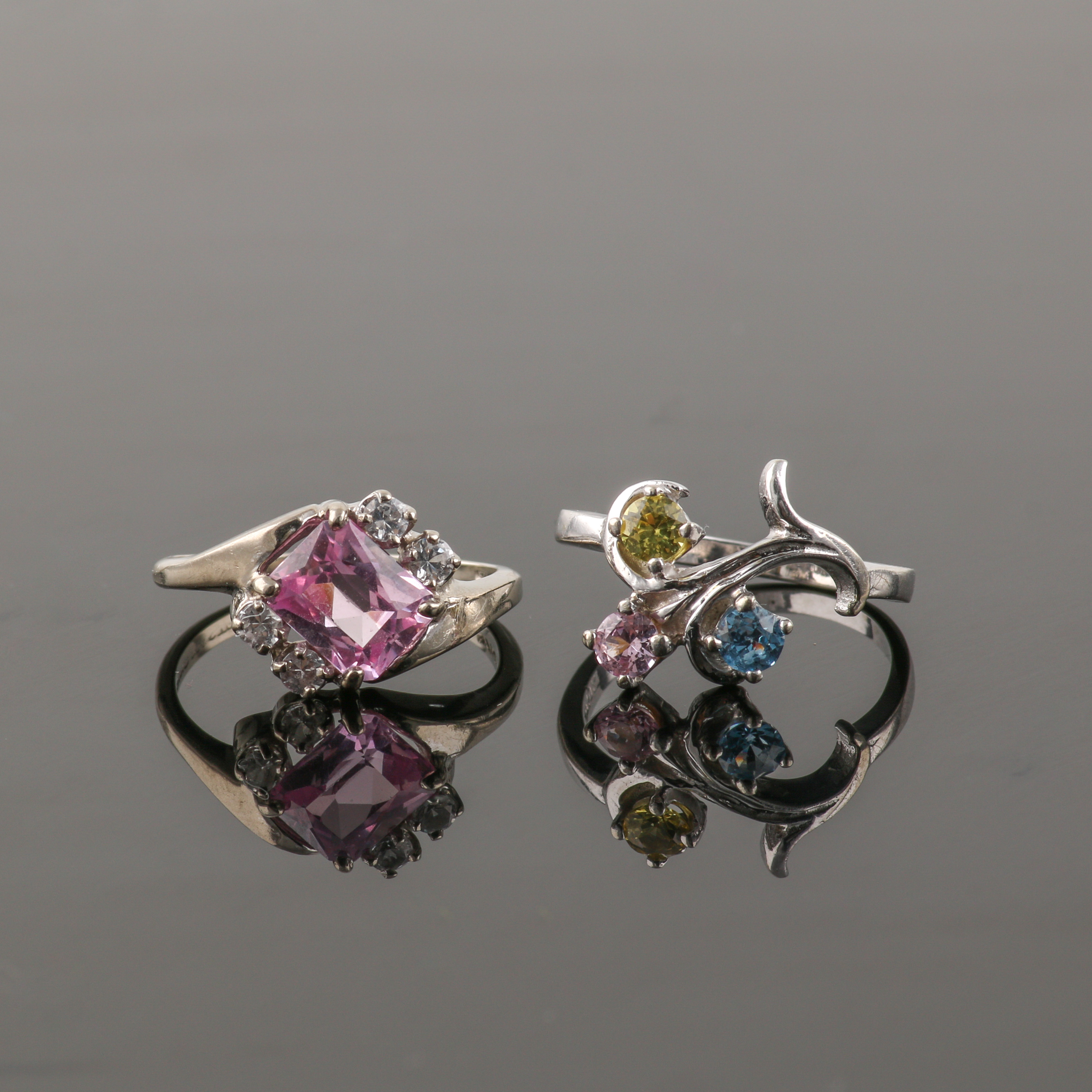 10K White Gold White Topaz and Gemstone Ring Selection