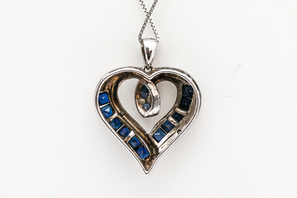 Sterling Silver Imitation Sapphire Heart Pendant Necklace