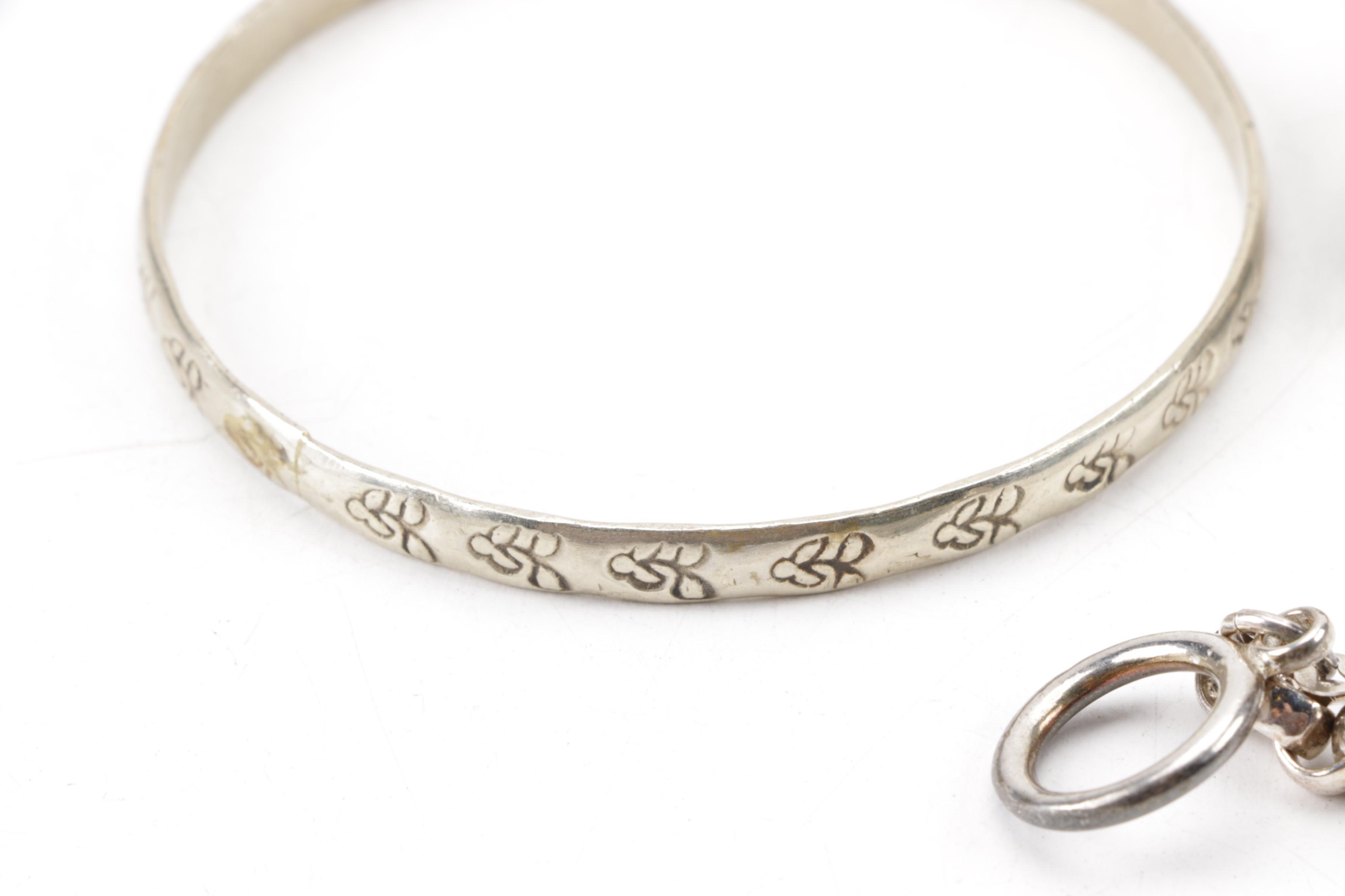 Sterling and Coin Silver Jewelry Including Mexican Brooch and Kirk & Son Cuff