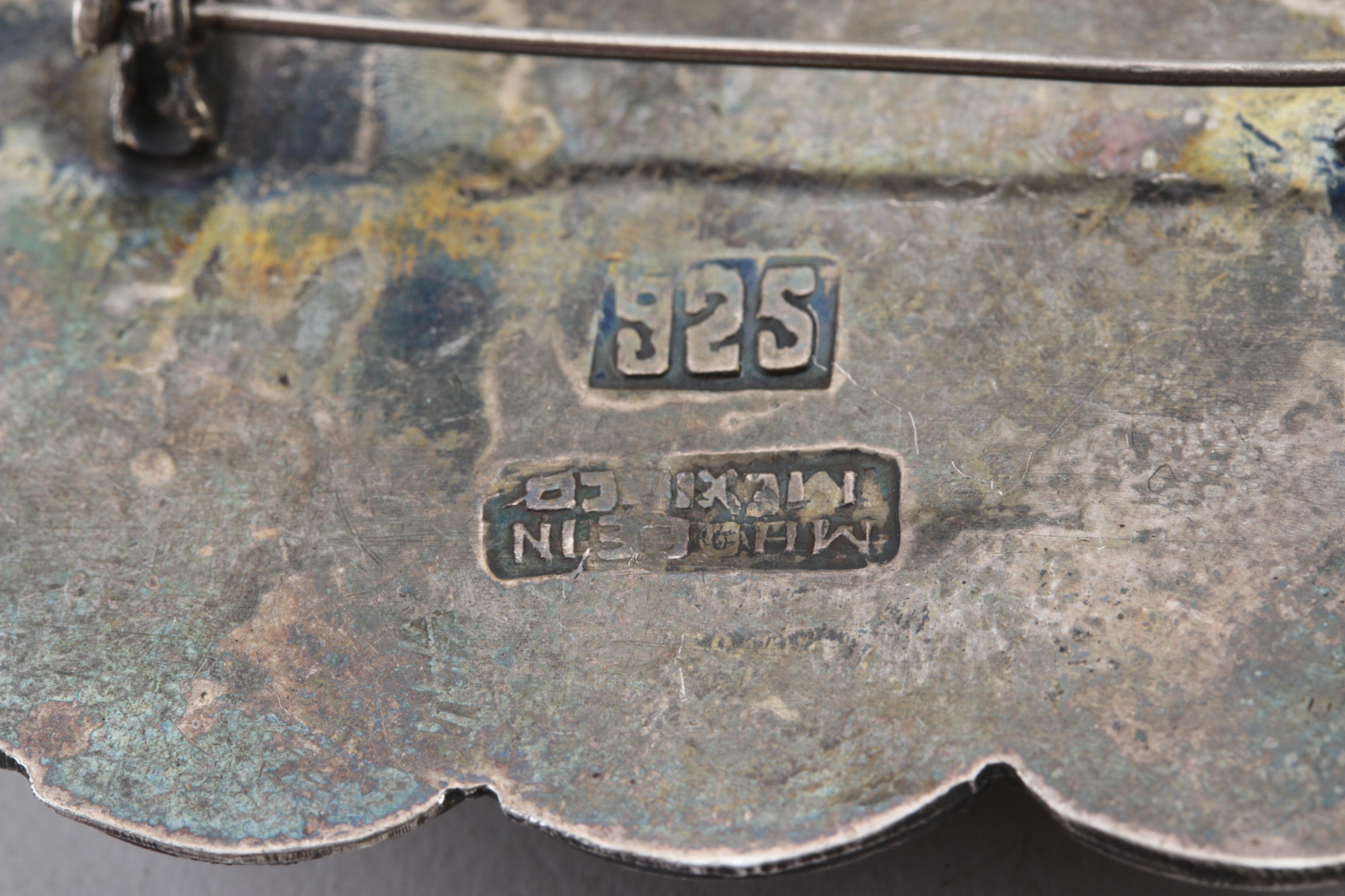 Sterling and Coin Silver Jewelry Including Mexican Brooch and Kirk & Son Cuff