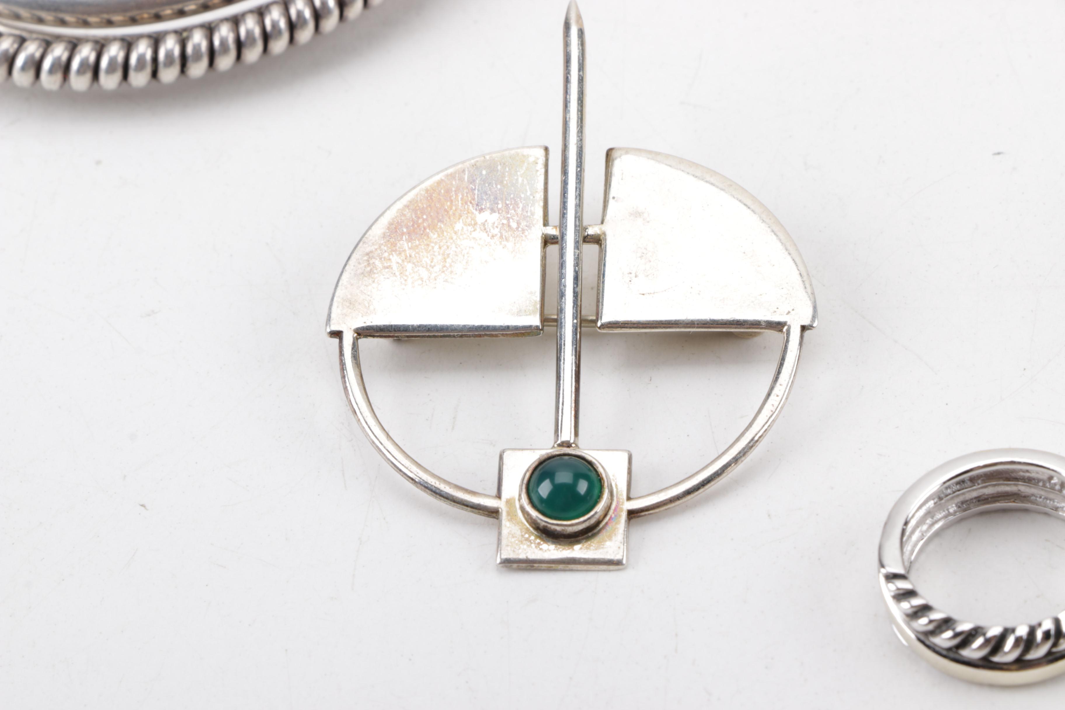 Sterling Modernist Style Sterling Penannular Brooch, Mexican Cuff and More
