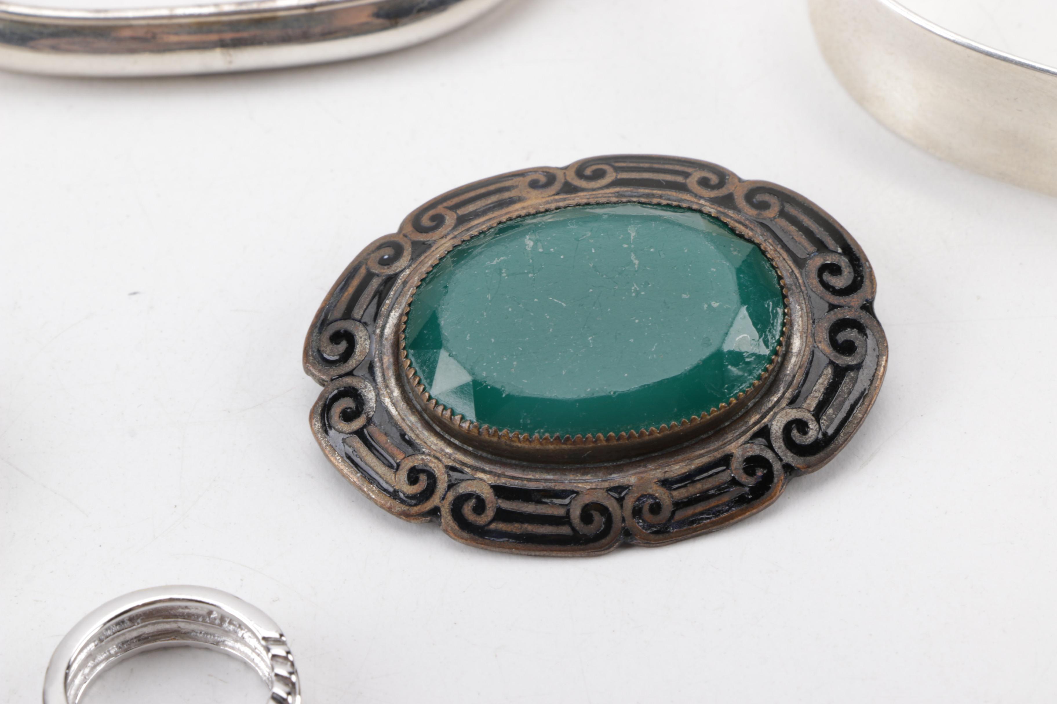 Sterling Modernist Style Sterling Penannular Brooch, Mexican Cuff and More