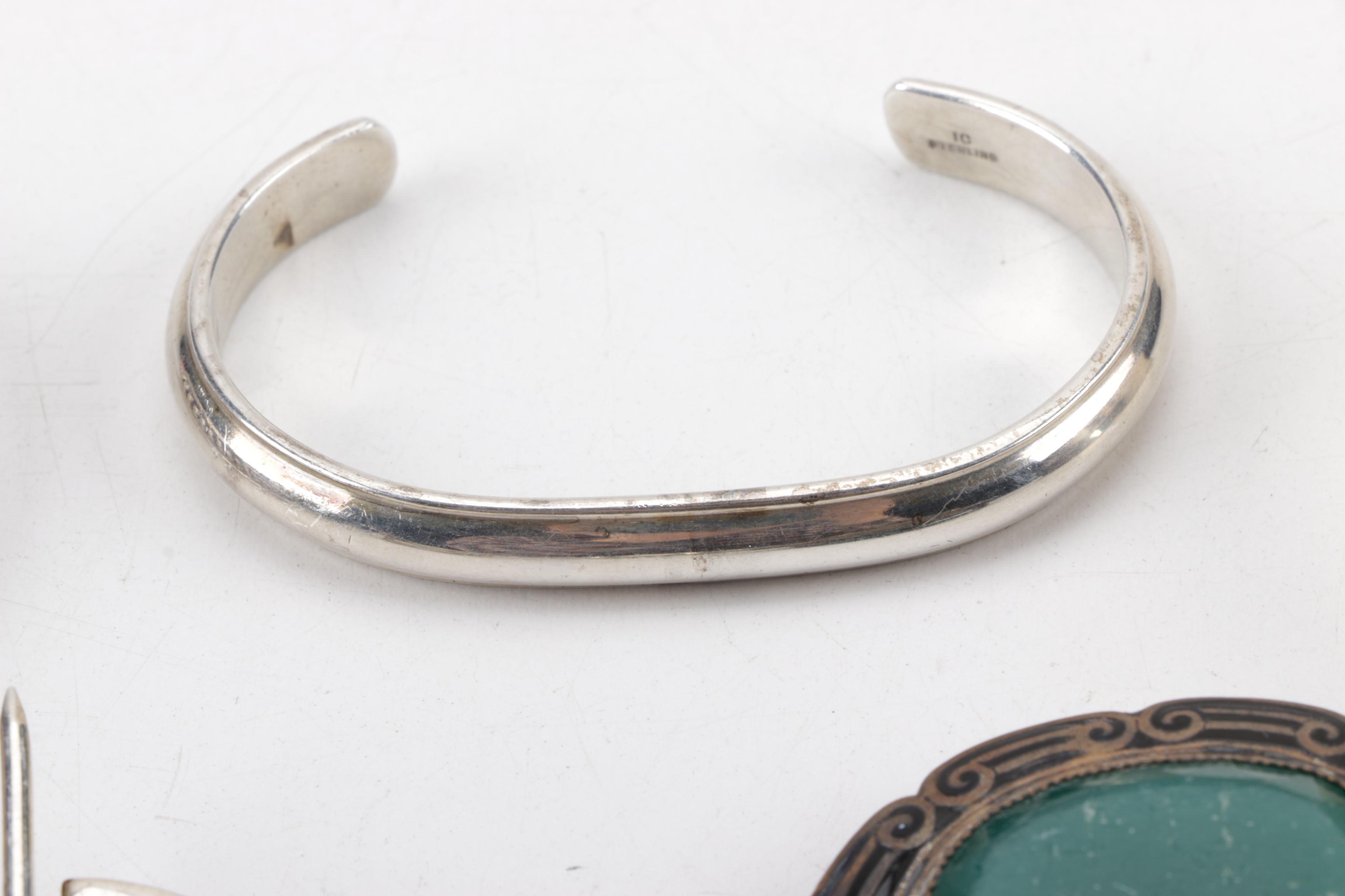 Sterling Modernist Style Sterling Penannular Brooch, Mexican Cuff and More