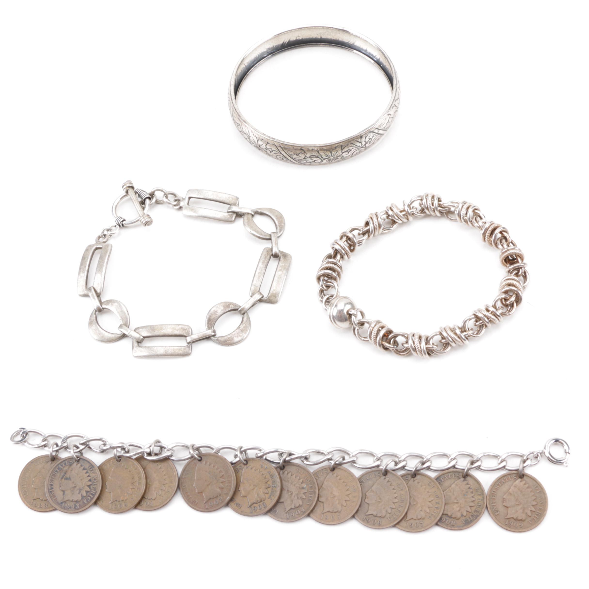 Sterling Silver Jewelry with Indian Head Cent Charm Bracelet