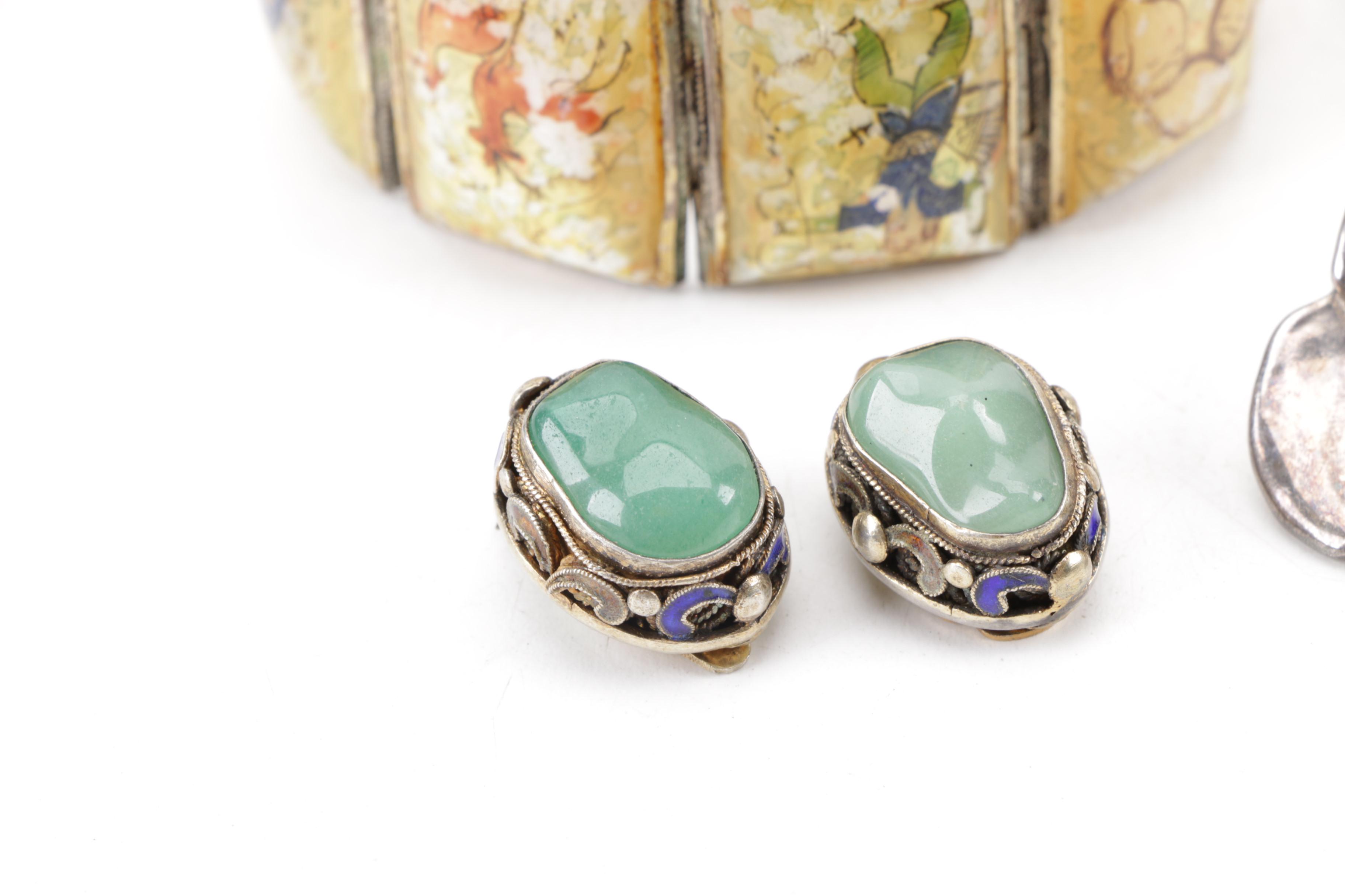 Sterling Silver Panel Bracelet and Earrings Featuring Aventurine