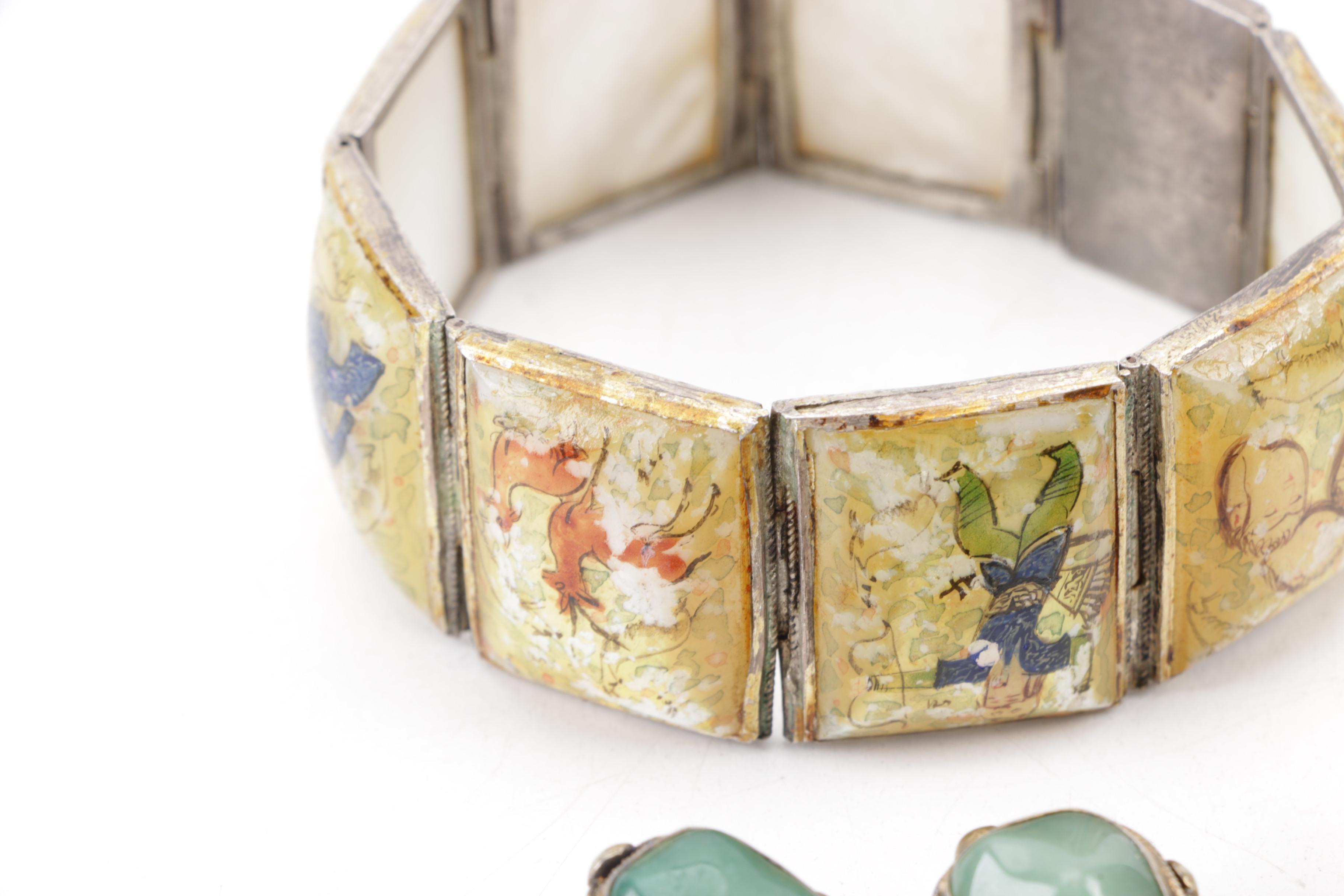 Sterling Silver Panel Bracelet and Earrings Featuring Aventurine