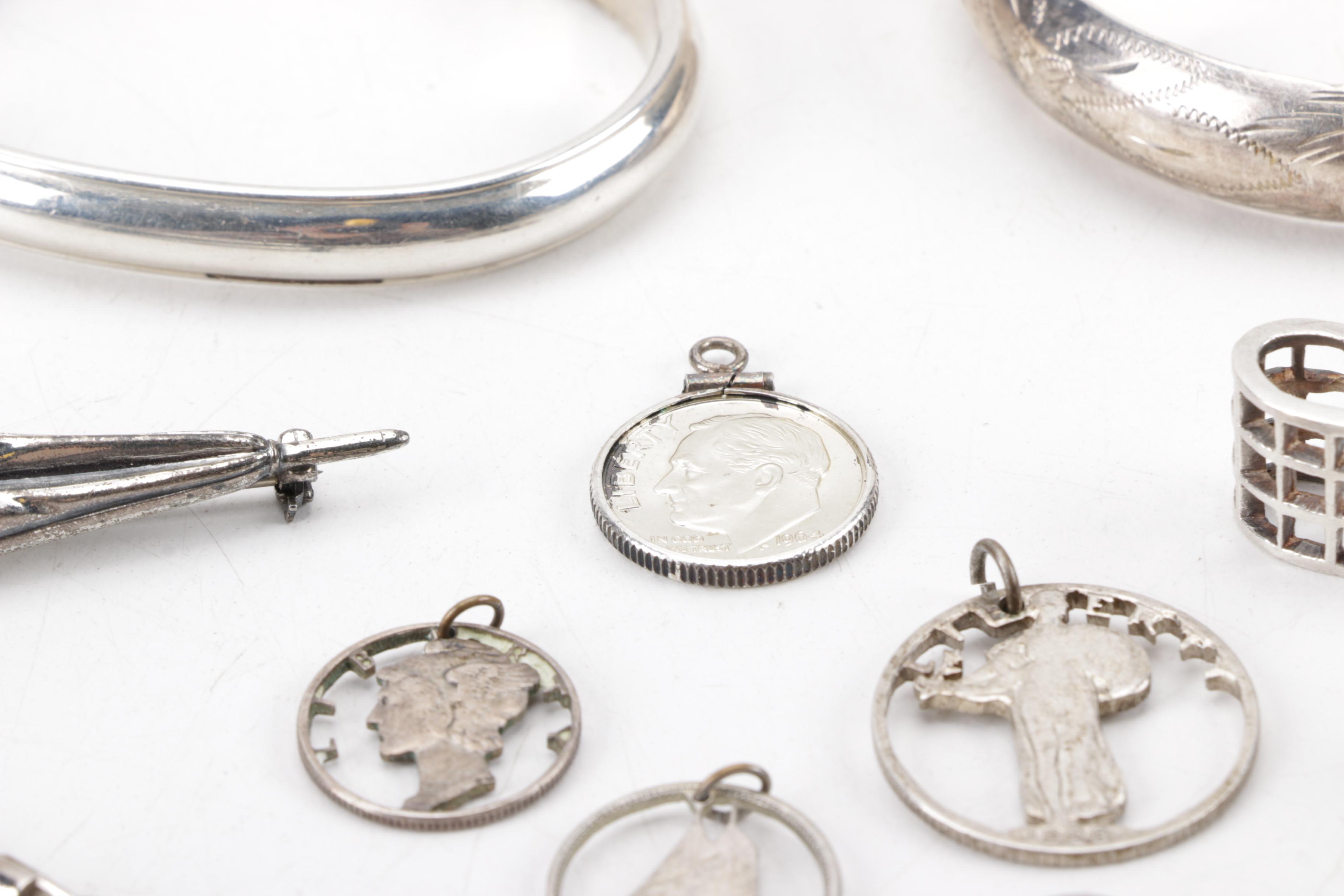 Assortment of Sterling Silver Jewelry Including Coin Pendants