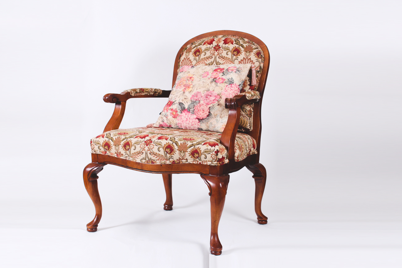 Pair of Queen Anne Style Upholstered Armchairs