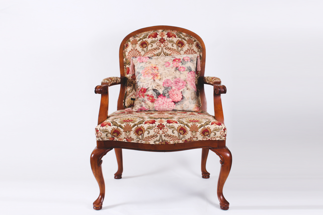 Pair of Queen Anne Style Upholstered Armchairs