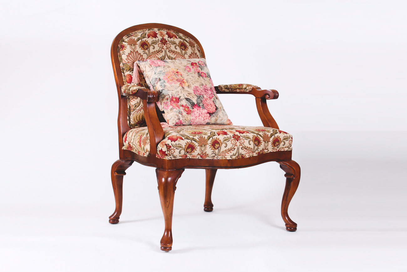 Pair of Queen Anne Style Upholstered Armchairs