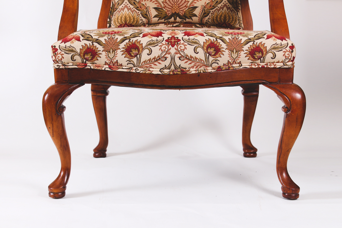 Pair of Queen Anne Style Upholstered Armchairs