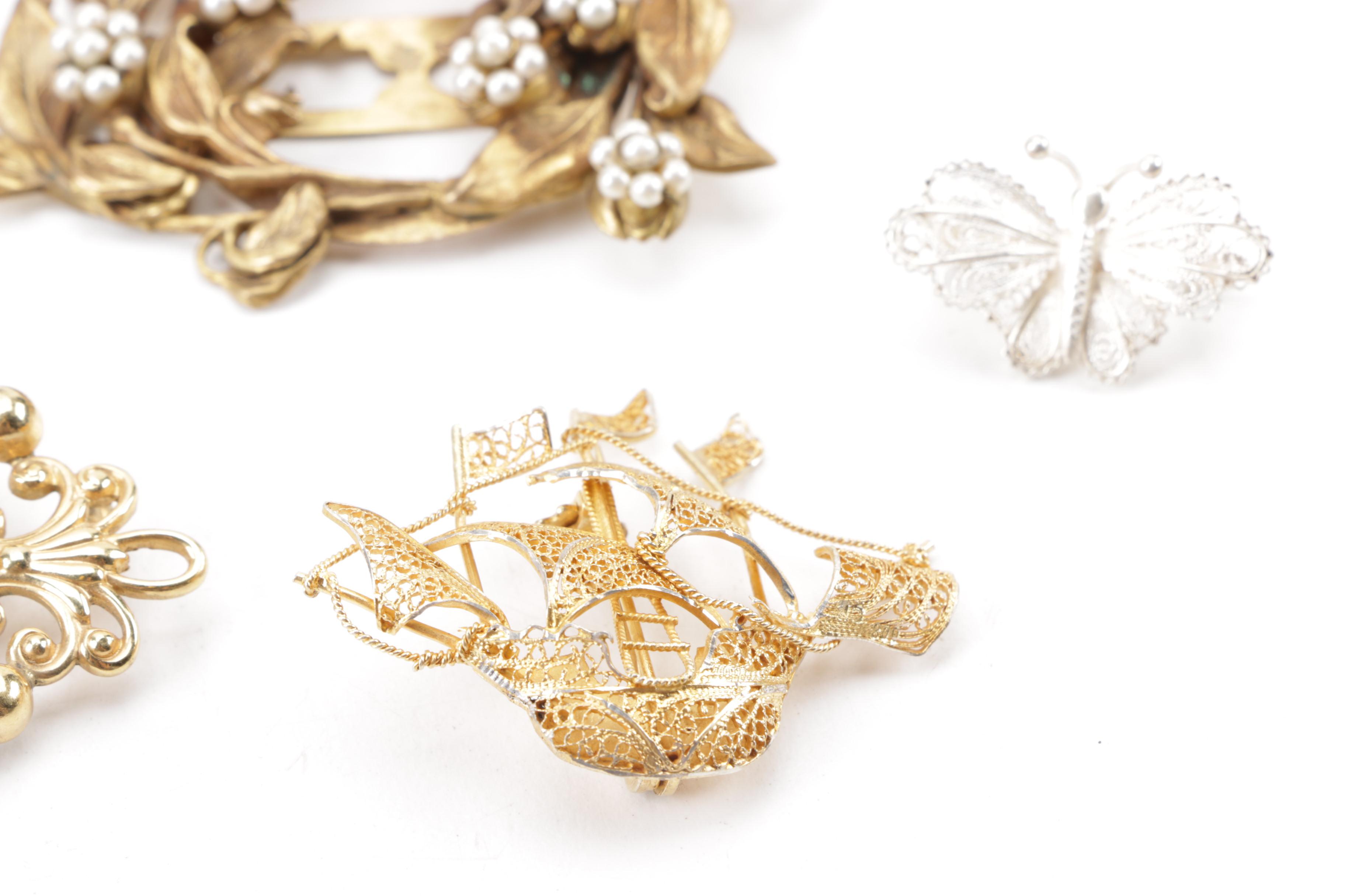 Vintage Sterling, 800 Silver and Gold Filled Brooches