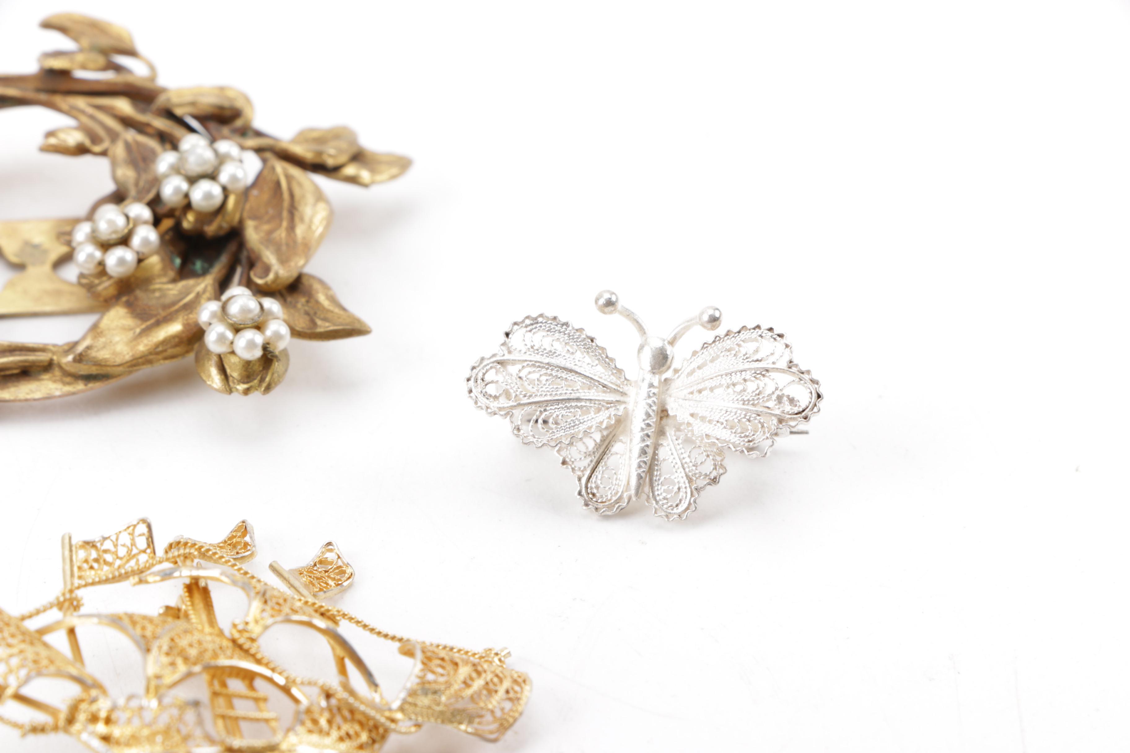 Vintage Sterling, 800 Silver and Gold Filled Brooches