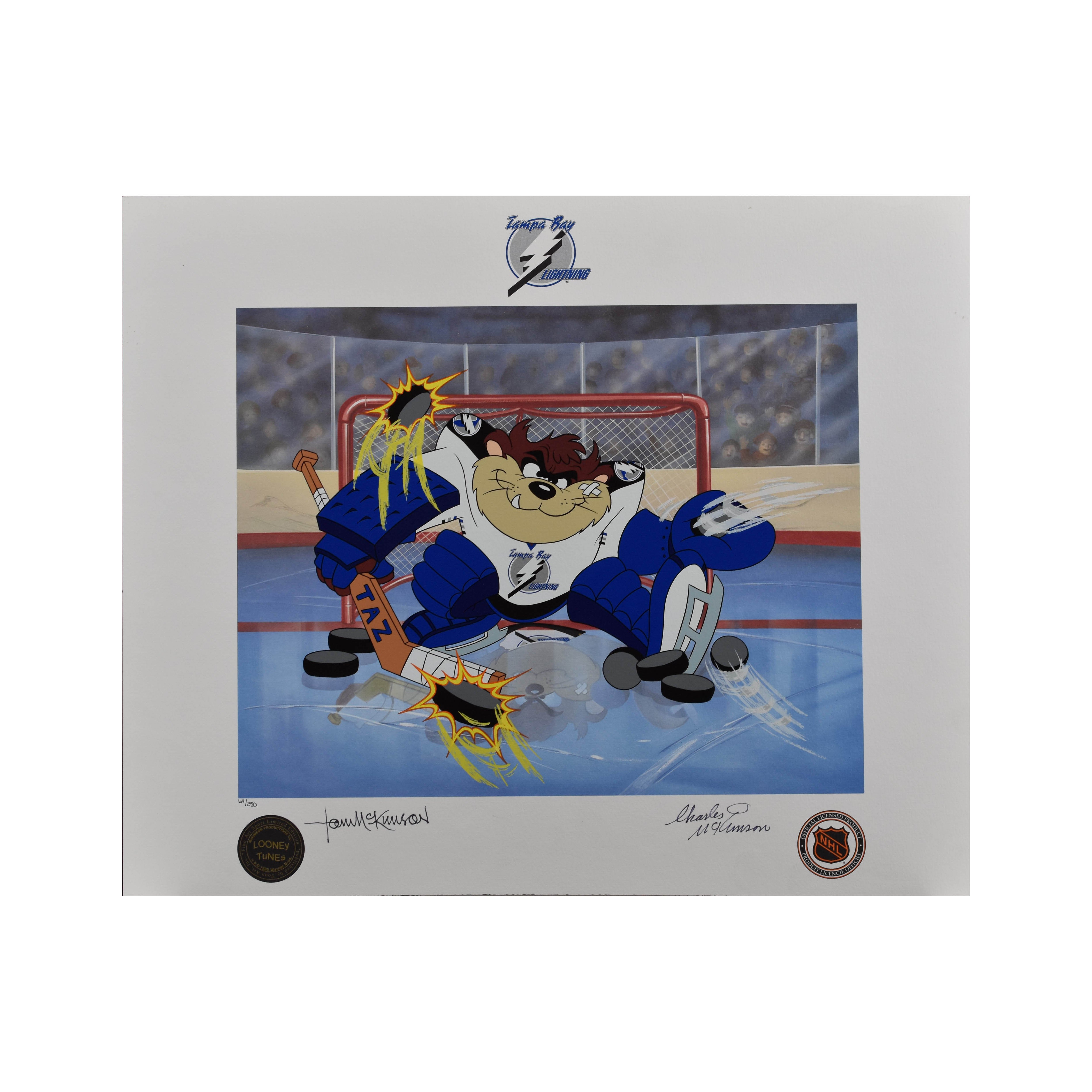 Warner Bros. L.E. NHL Lithoserigraph-Tampa bay Lightning Devil of a Save, Signed