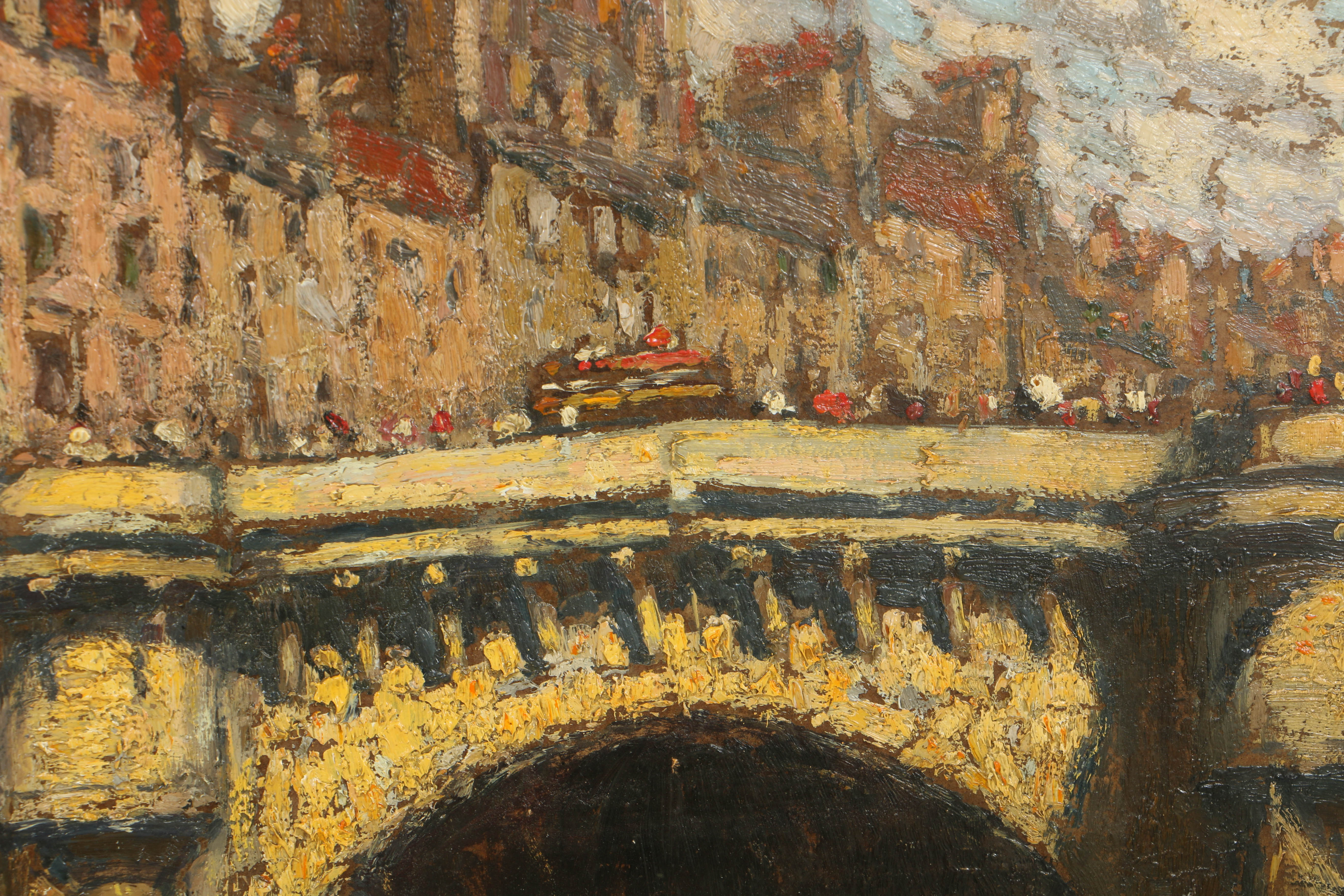 Joseph Lepine Oil Painting on Board "Le Pont Neuf"