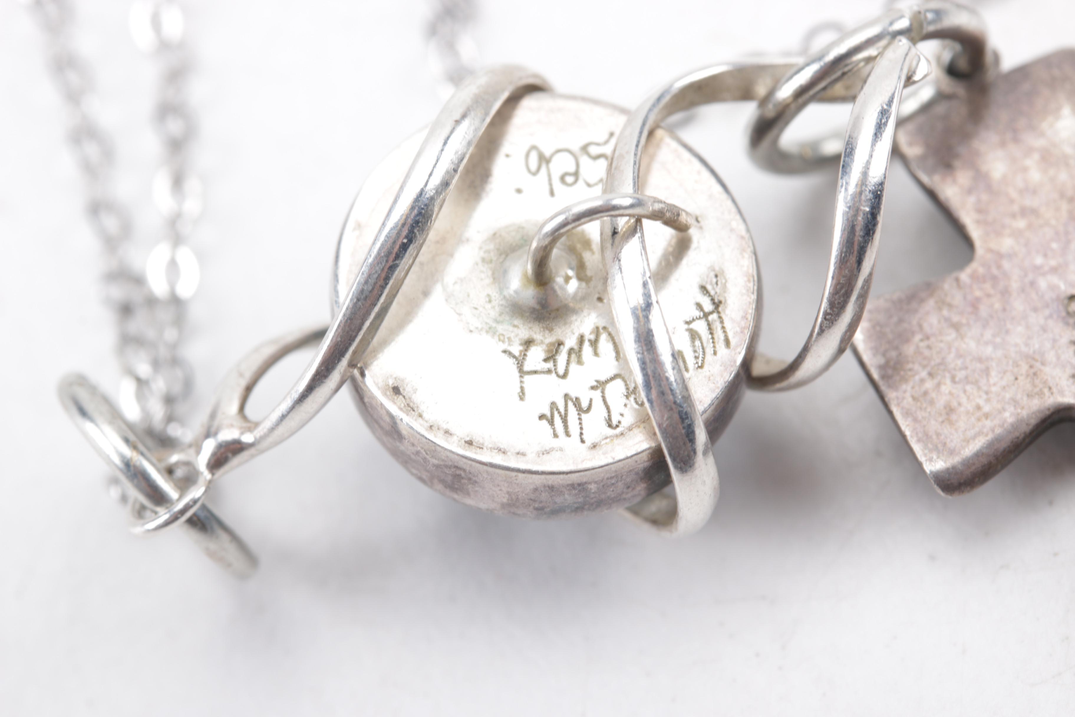 Kerri McDermott Sterling Silver Glass and Cross Charm Pendant Necklace