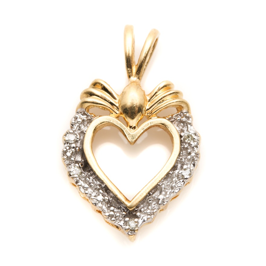 14K Two-Tone Gold Diamond Heart Pendant