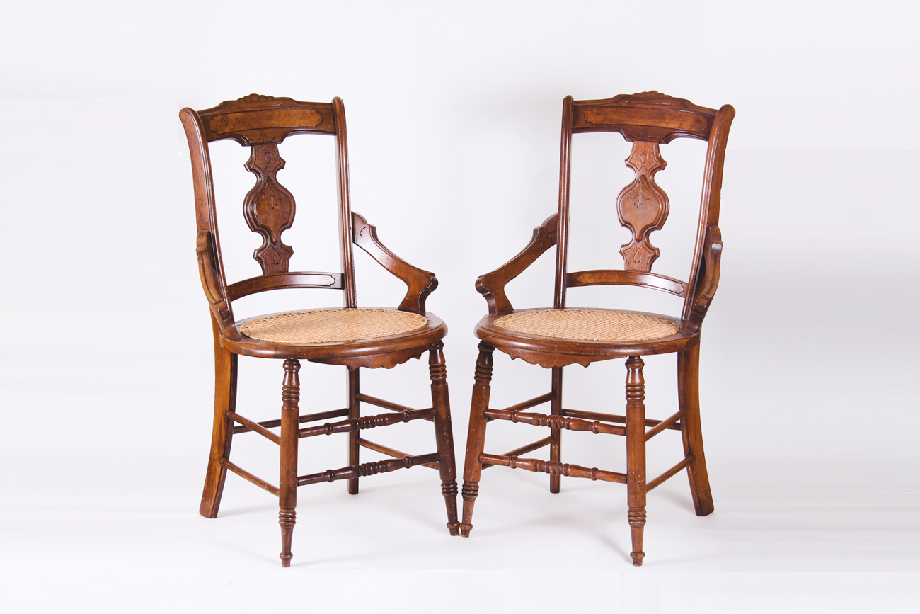 Pair of Vintage Melvin-Lloyd Wooden and Wicker Chairs