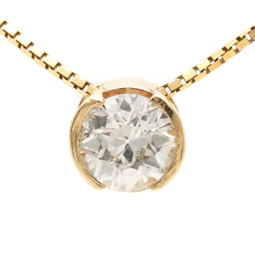 14K Yellow Gold 1.01 CT Diamond Pendant Necklace