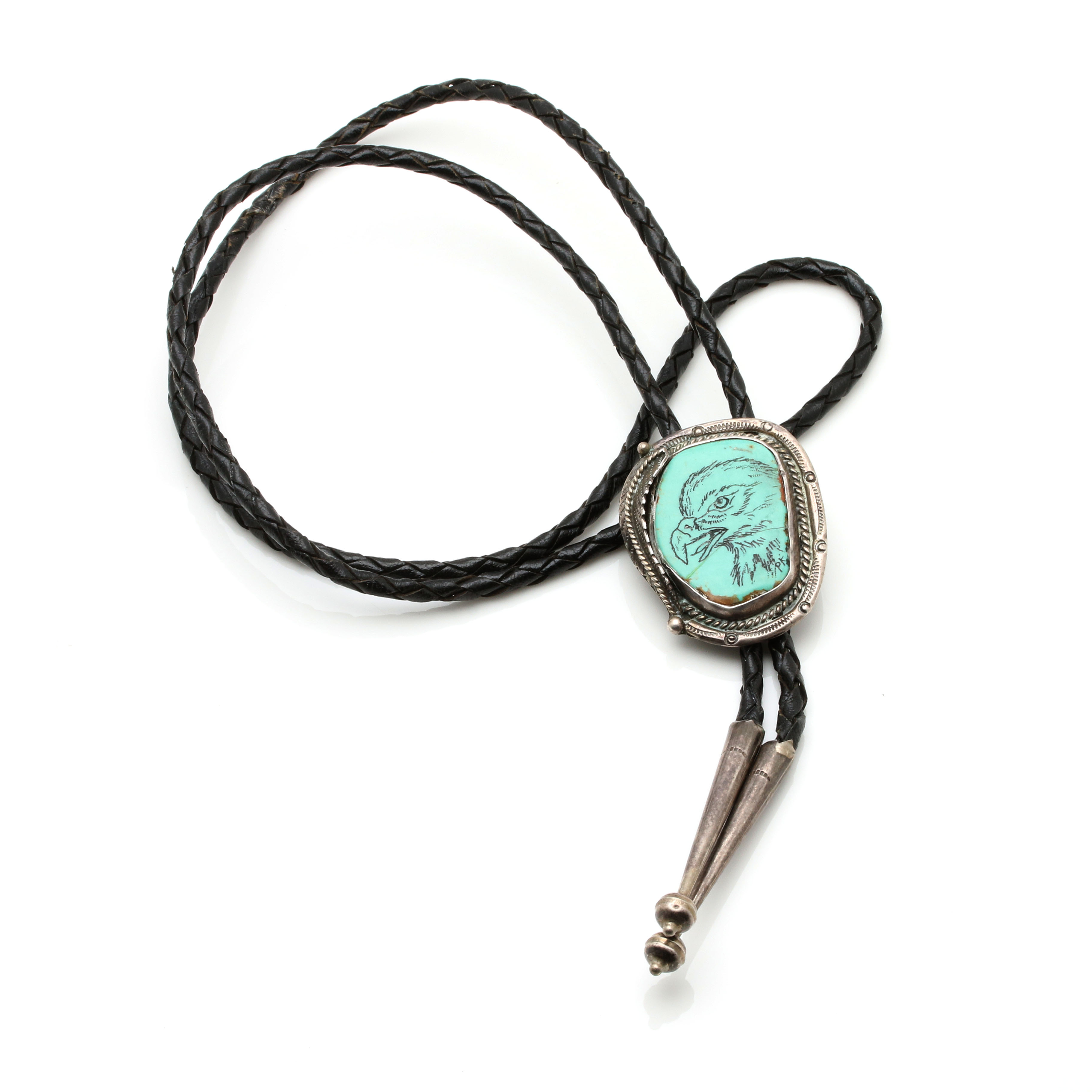 J Quirino Sterling Silver Turquoise Bolo Tie