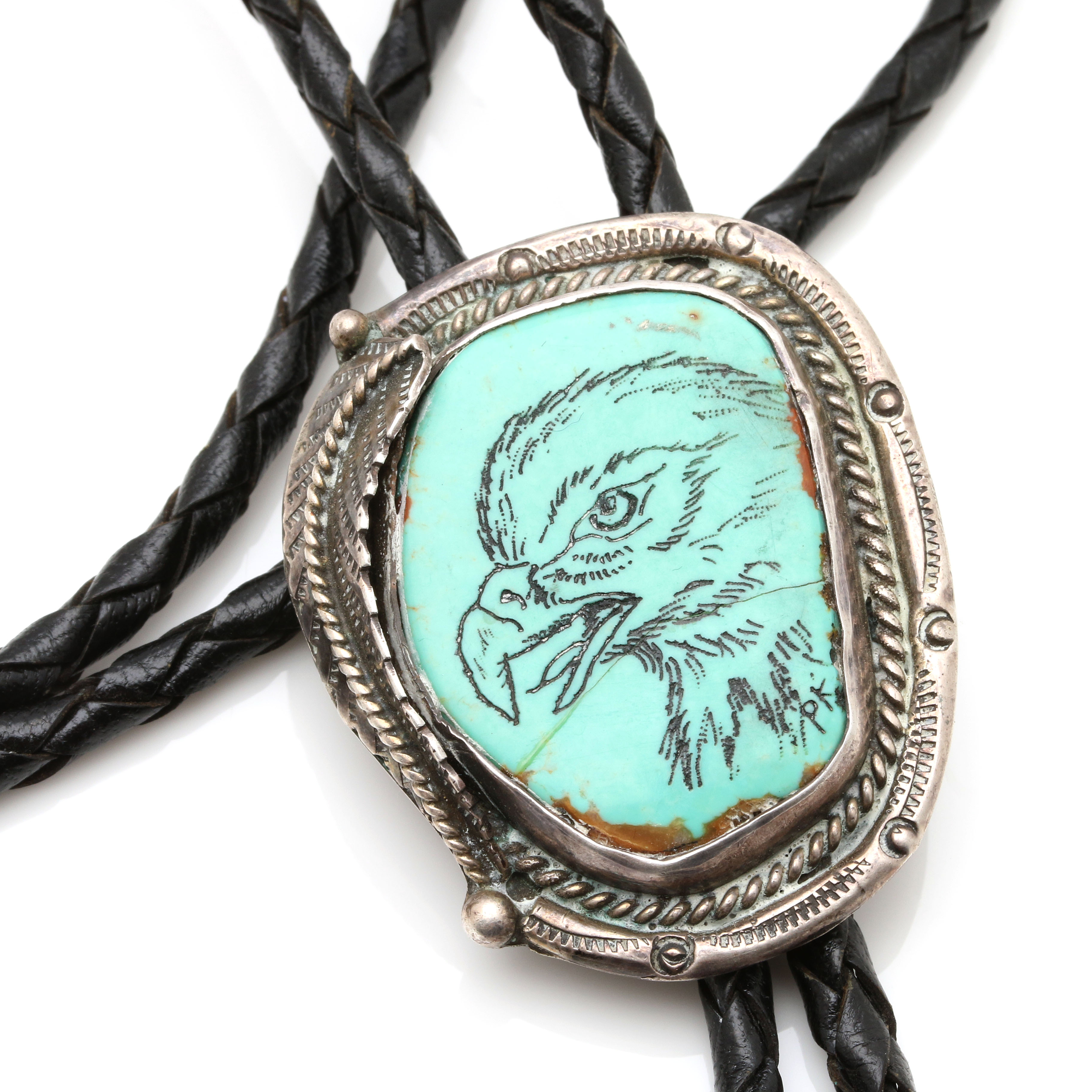 J Quirino Sterling Silver Turquoise Bolo Tie
