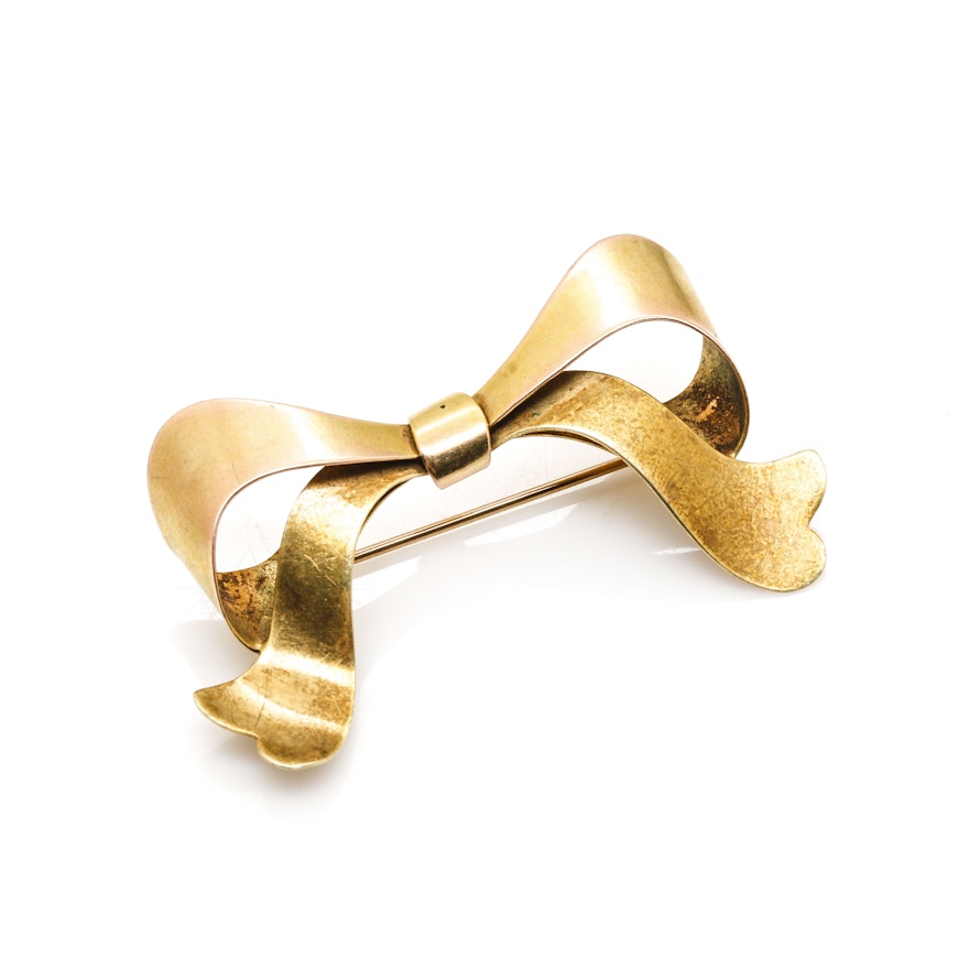 14K Yellow Gold Ribbon Brooch