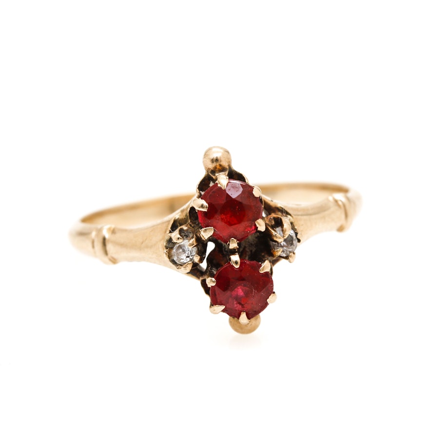 10K Yellow Gold Garnet and Cubic Zirconia Ring