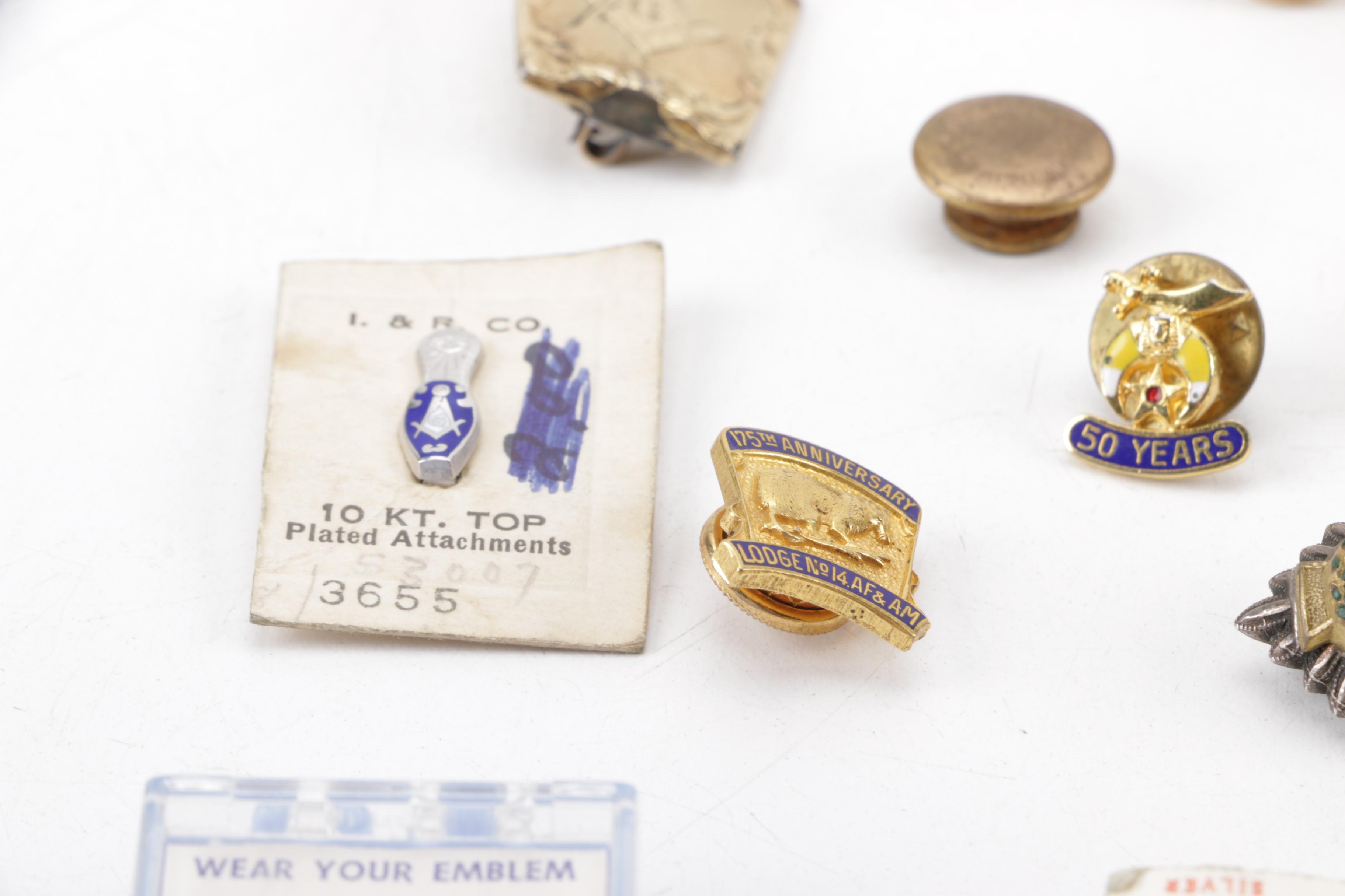 Vintage Fraternal Organization Pins and Other Jewelry Including Freemasons