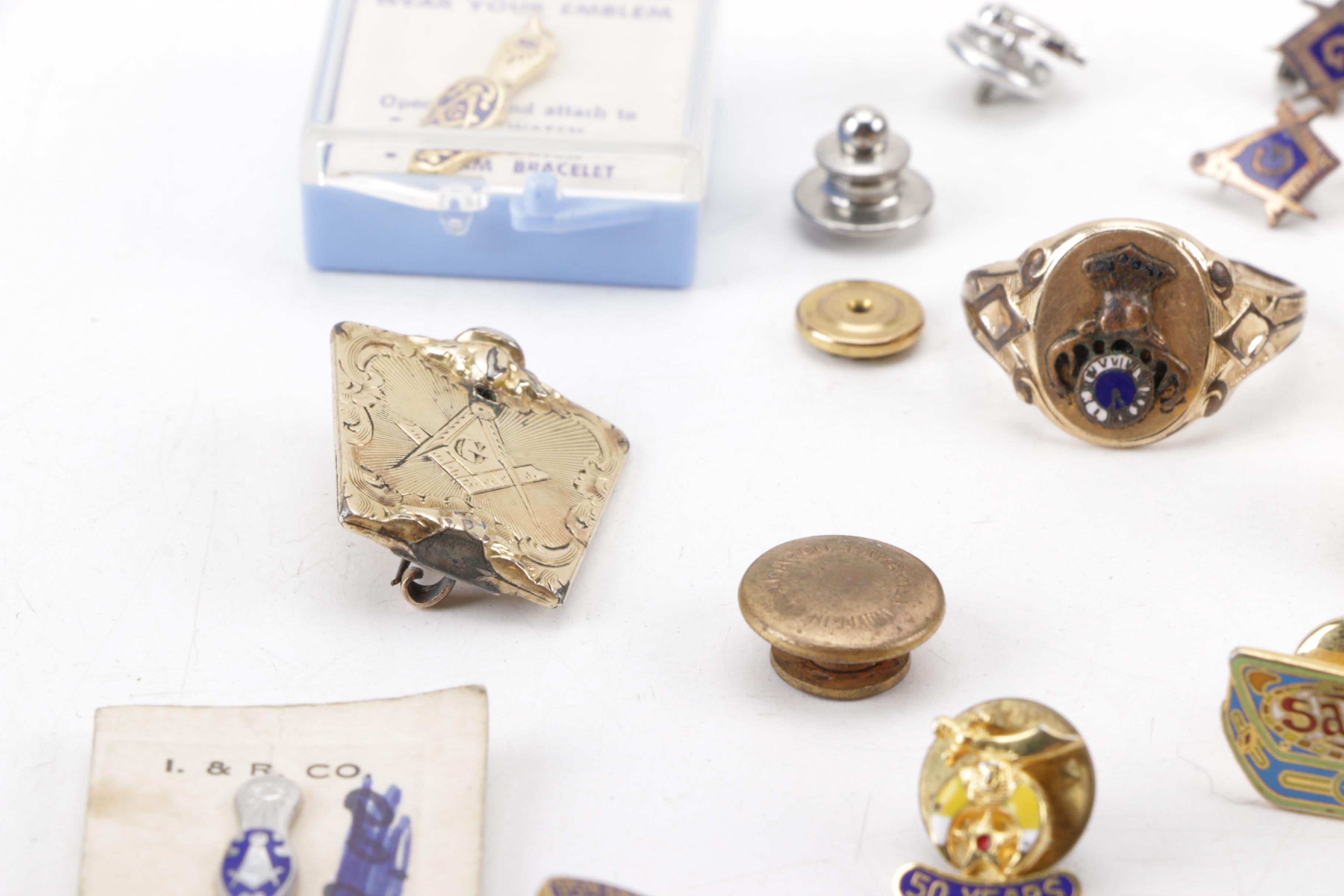 Vintage Fraternal Organization Pins and Other Jewelry Including Freemasons