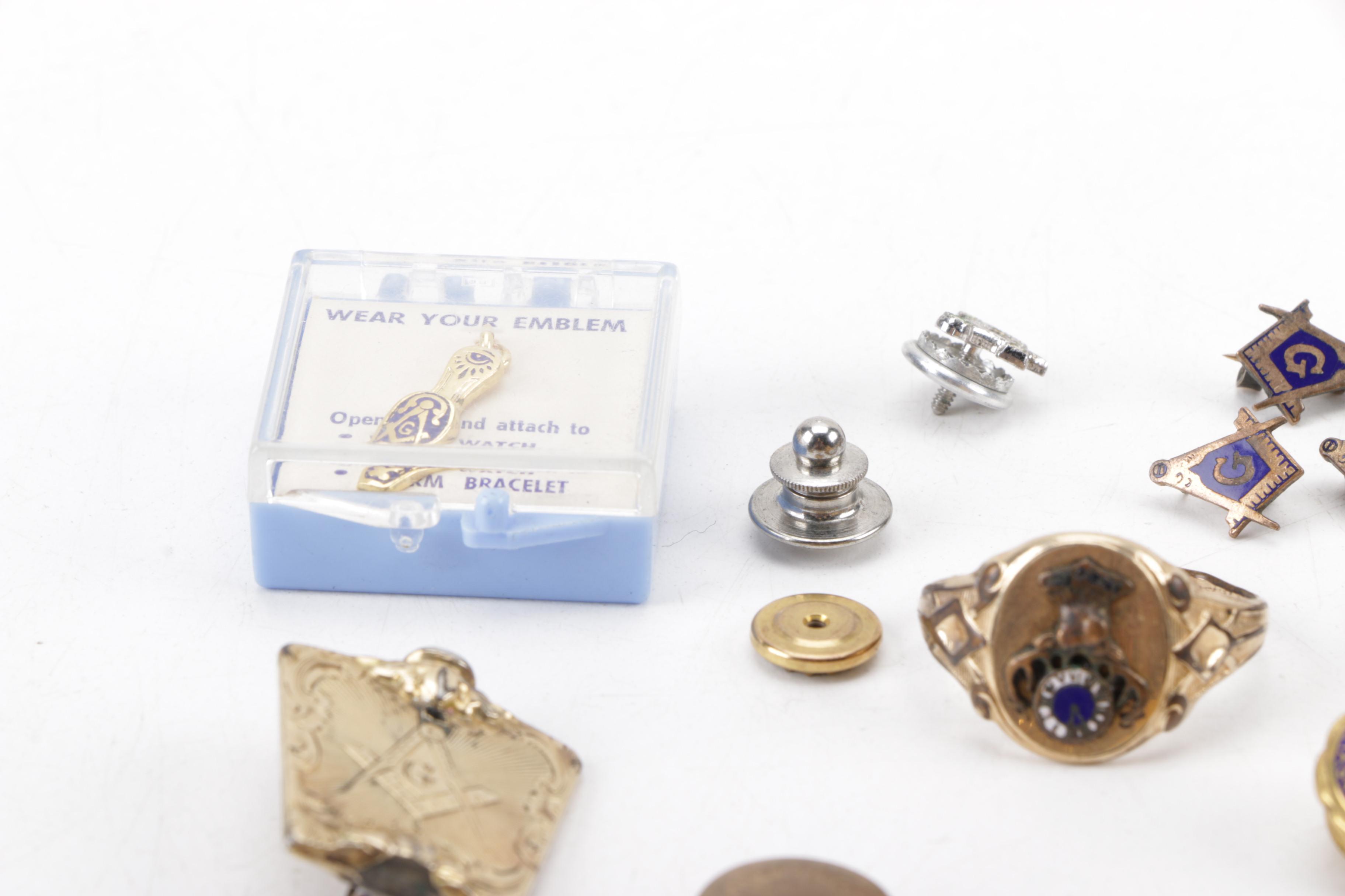 Vintage Fraternal Organization Pins and Other Jewelry Including Freemasons