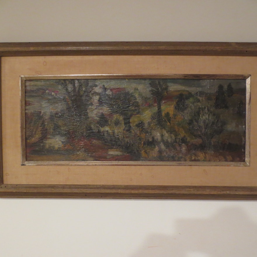 1950s Abstract Expressionist Naive Landscape by Bucks County, PA Artist