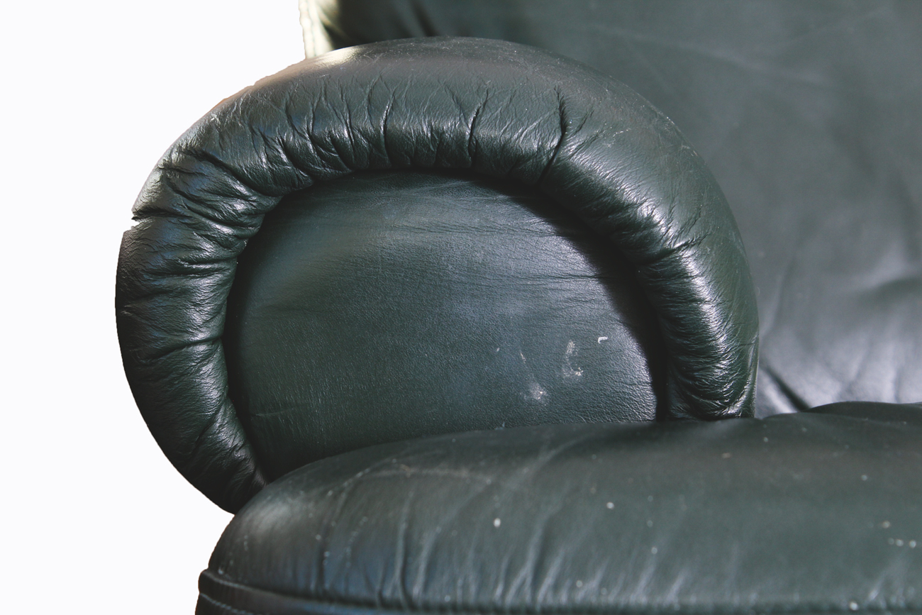 Green Leather Sofa and Ottoman