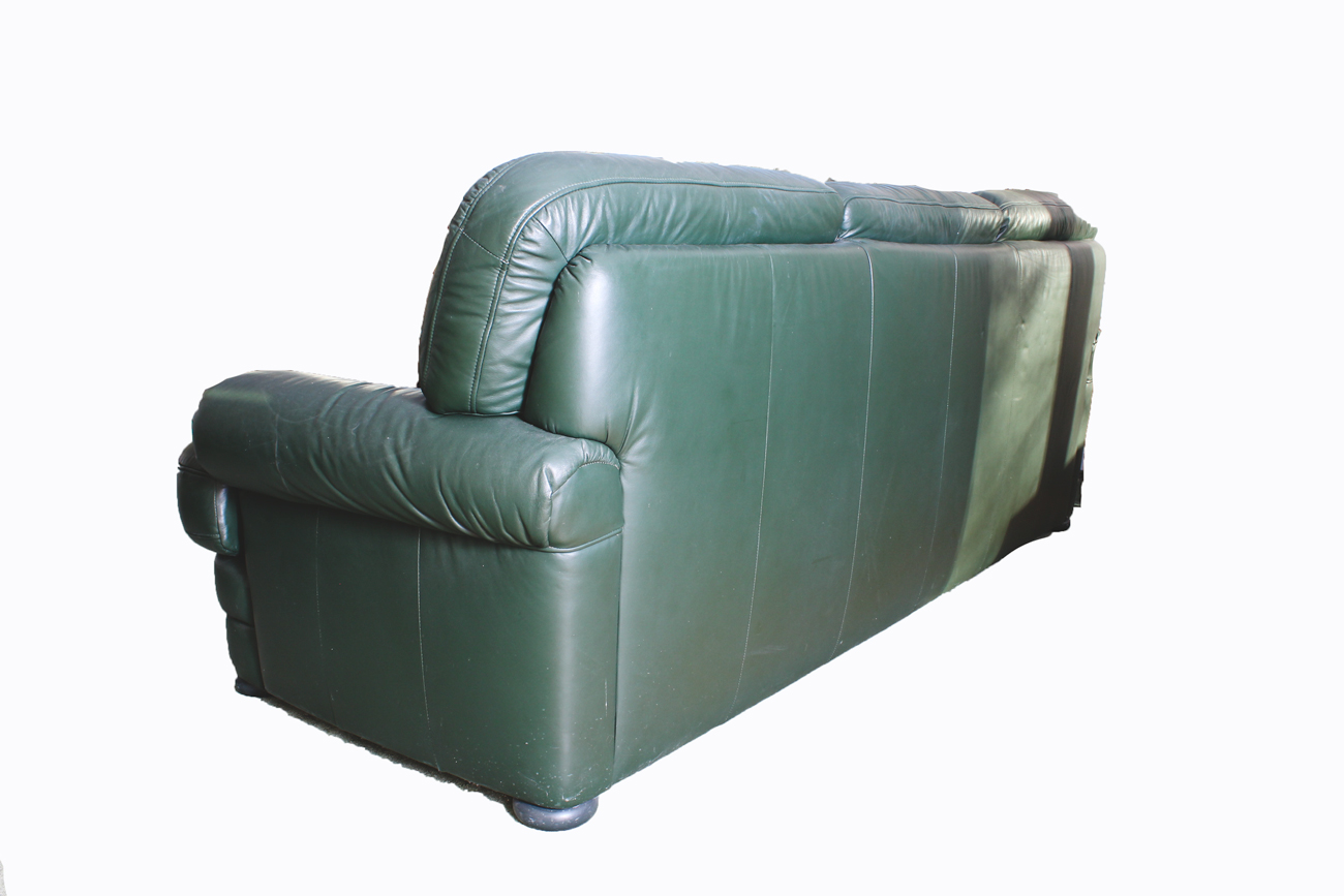 Green Leather Sofa and Ottoman