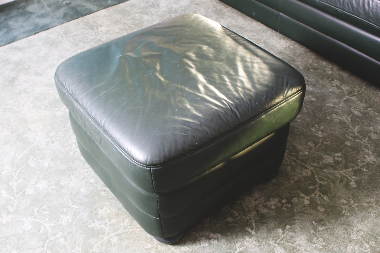 Green Leather Sofa and Ottoman