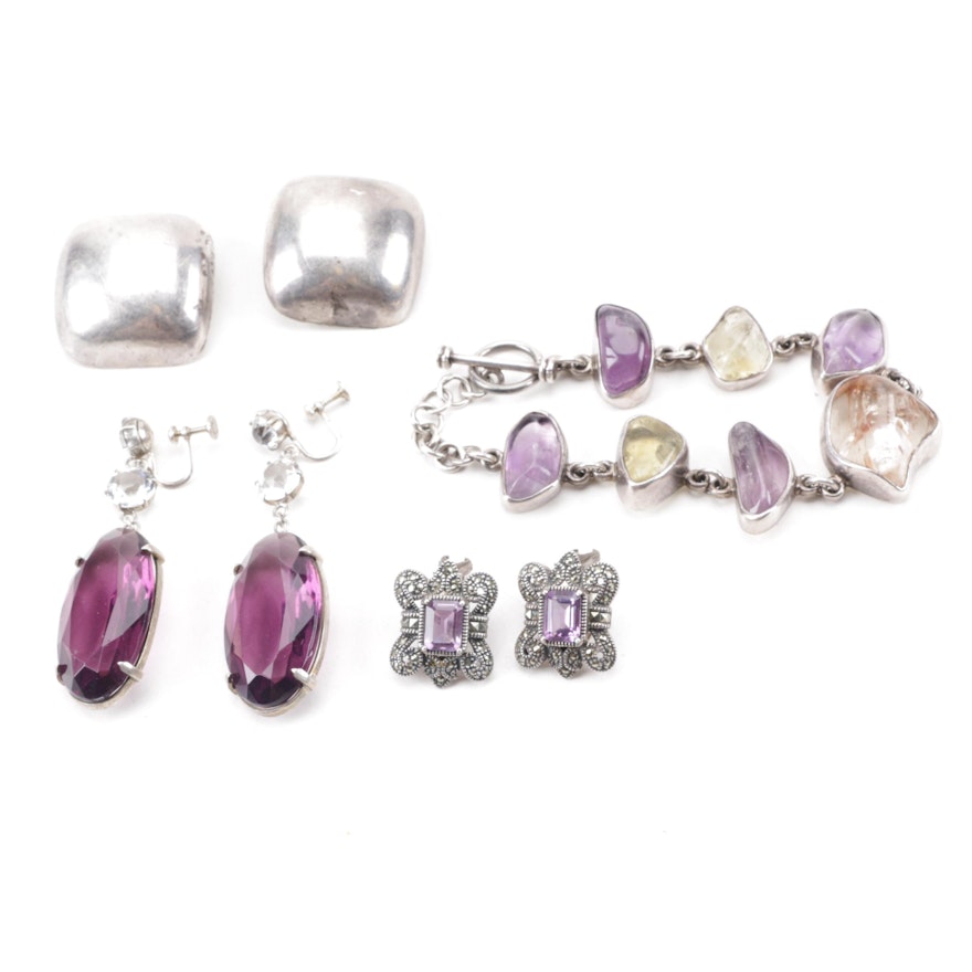 Collection of Sterling Silver Jewelry Including Amethyst and Judith Jack