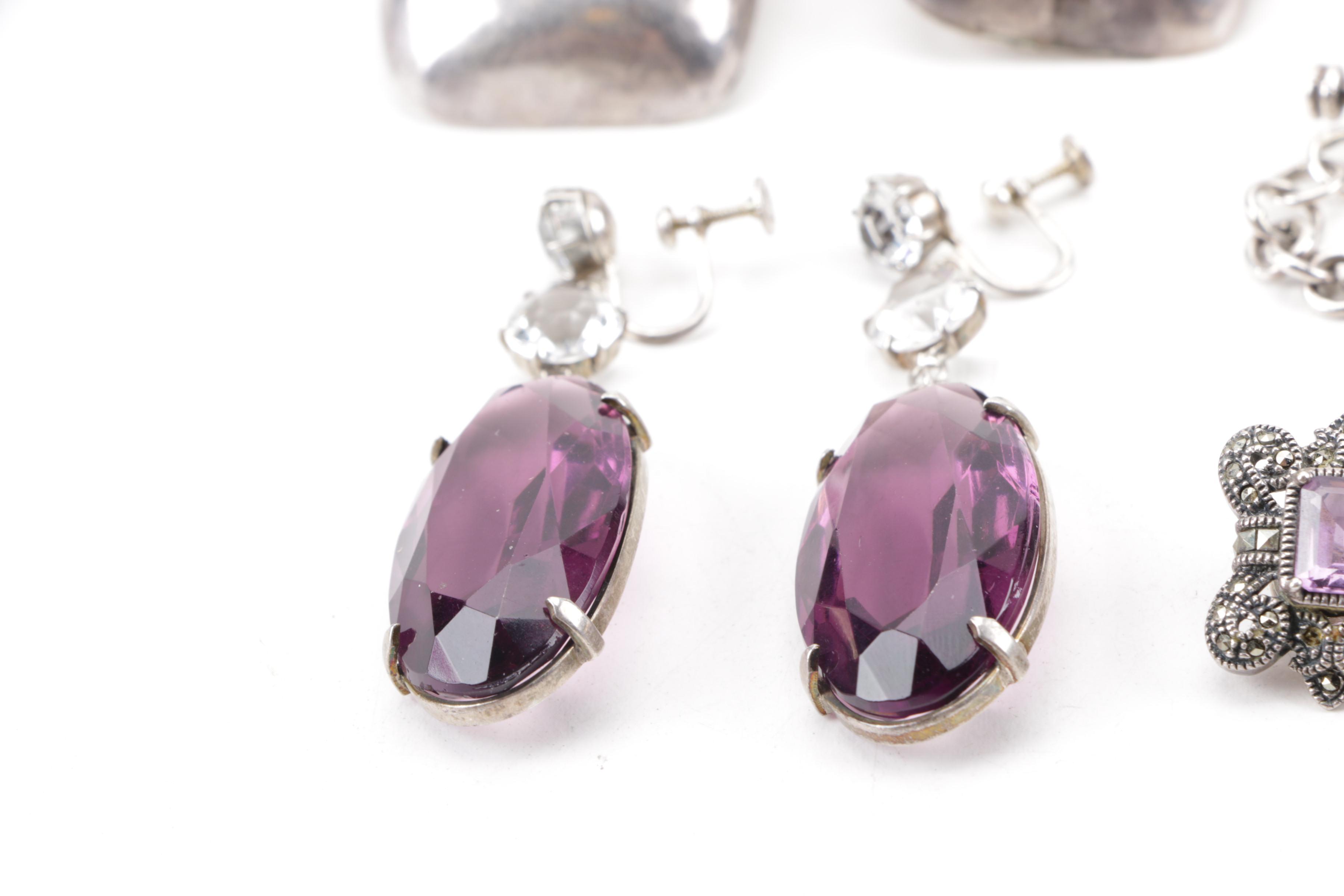 Collection of Sterling Silver Jewelry Including Amethyst and Judith Jack