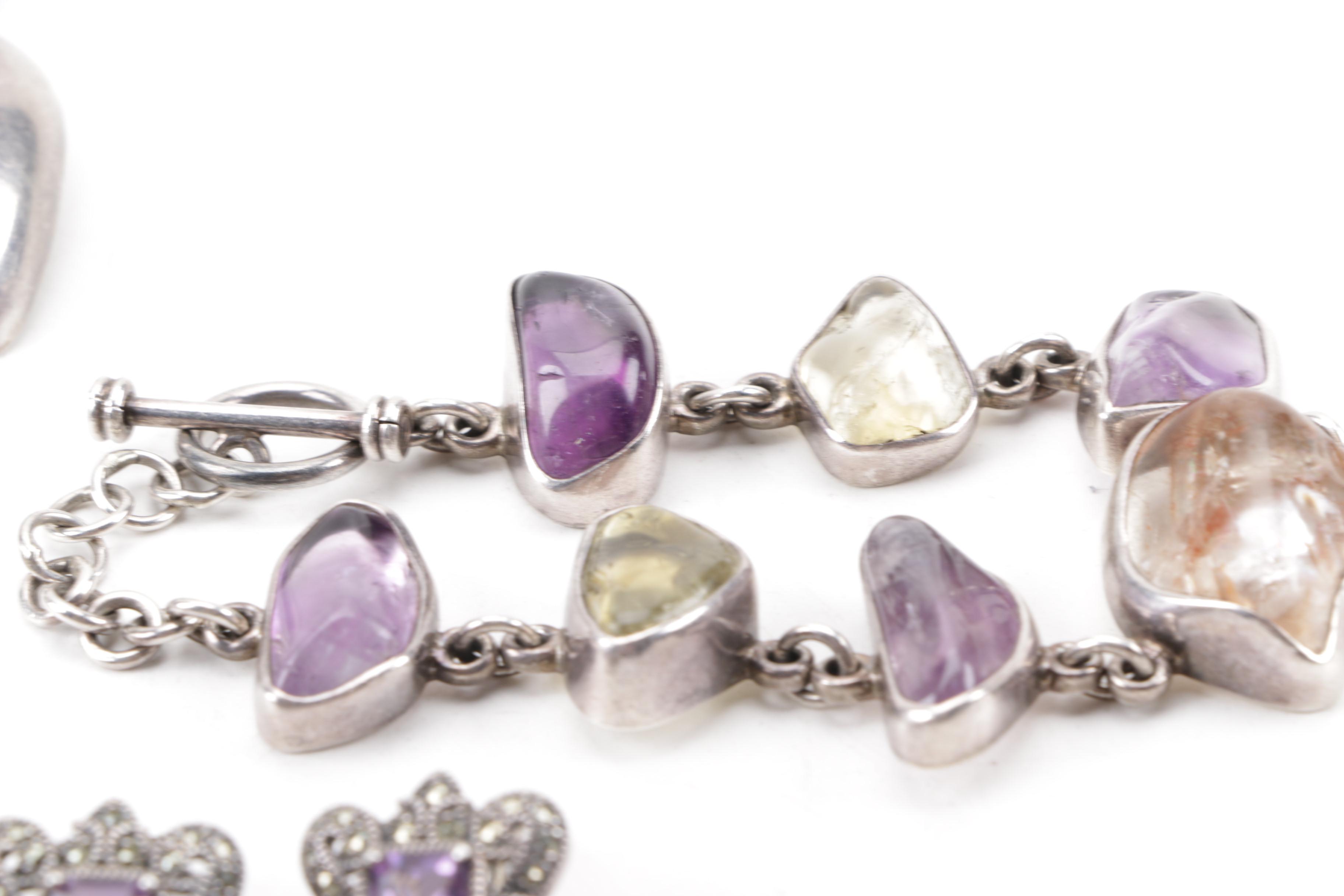 Collection of Sterling Silver Jewelry Including Amethyst and Judith Jack