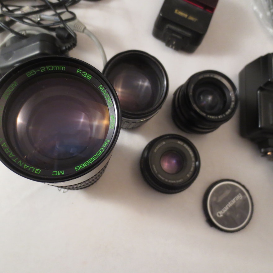 Vintage Canon T50 & NikonEM with Lenses and Accessories