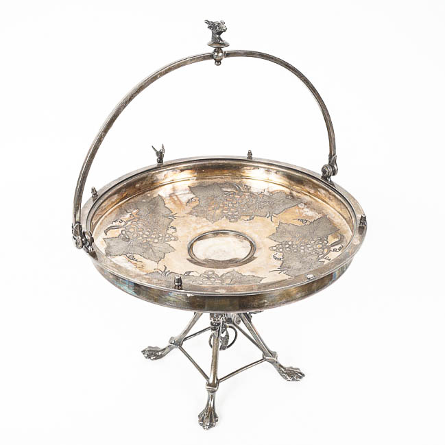 Vintage Silver Plate Handled Grape Motif Card Receiver