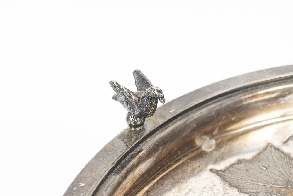 Vintage Silver Plate Handled Grape Motif Card Receiver