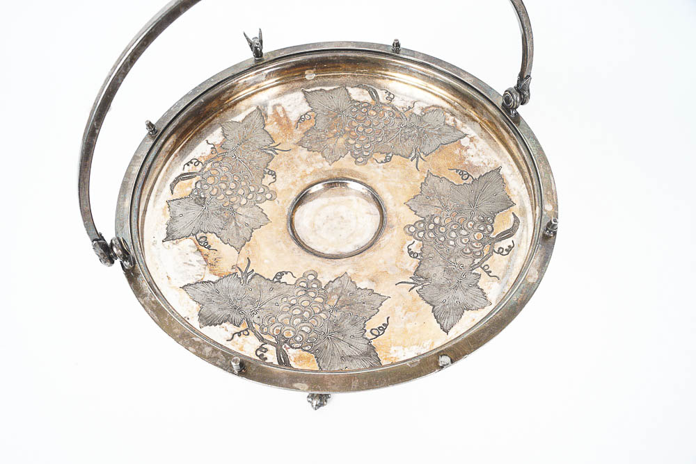 Vintage Silver Plate Handled Grape Motif Card Receiver