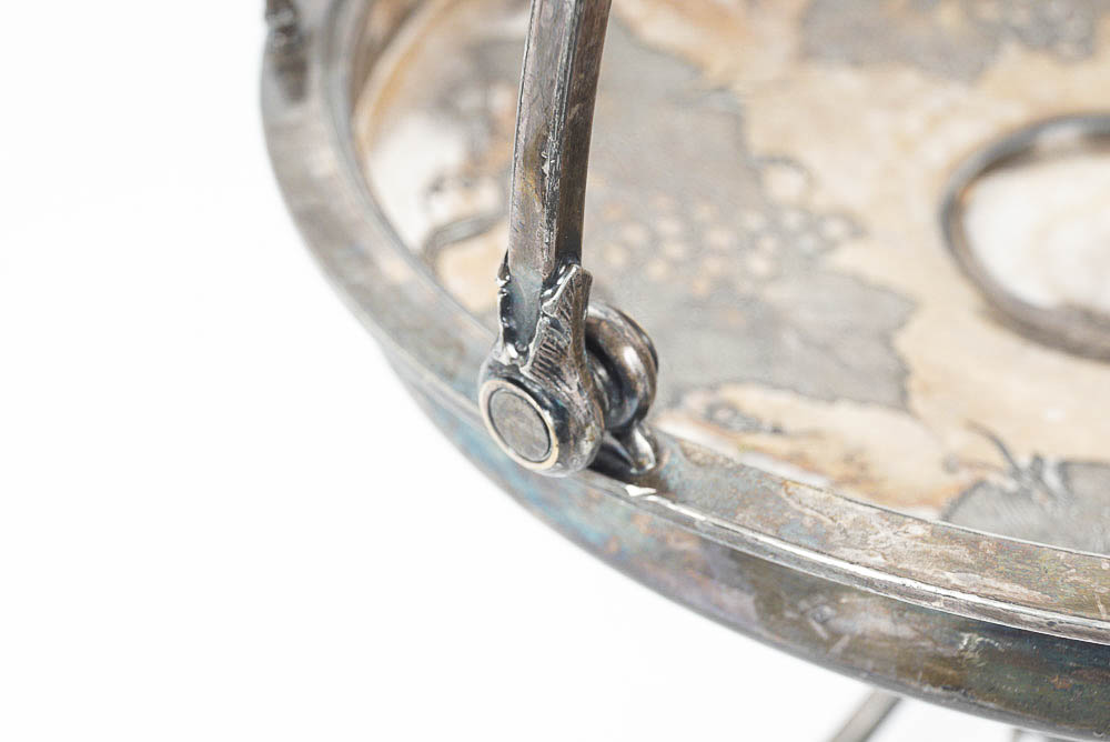 Vintage Silver Plate Handled Grape Motif Card Receiver