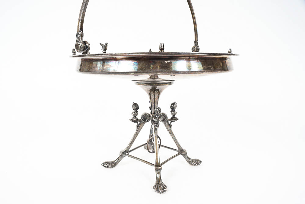 Vintage Silver Plate Handled Grape Motif Card Receiver